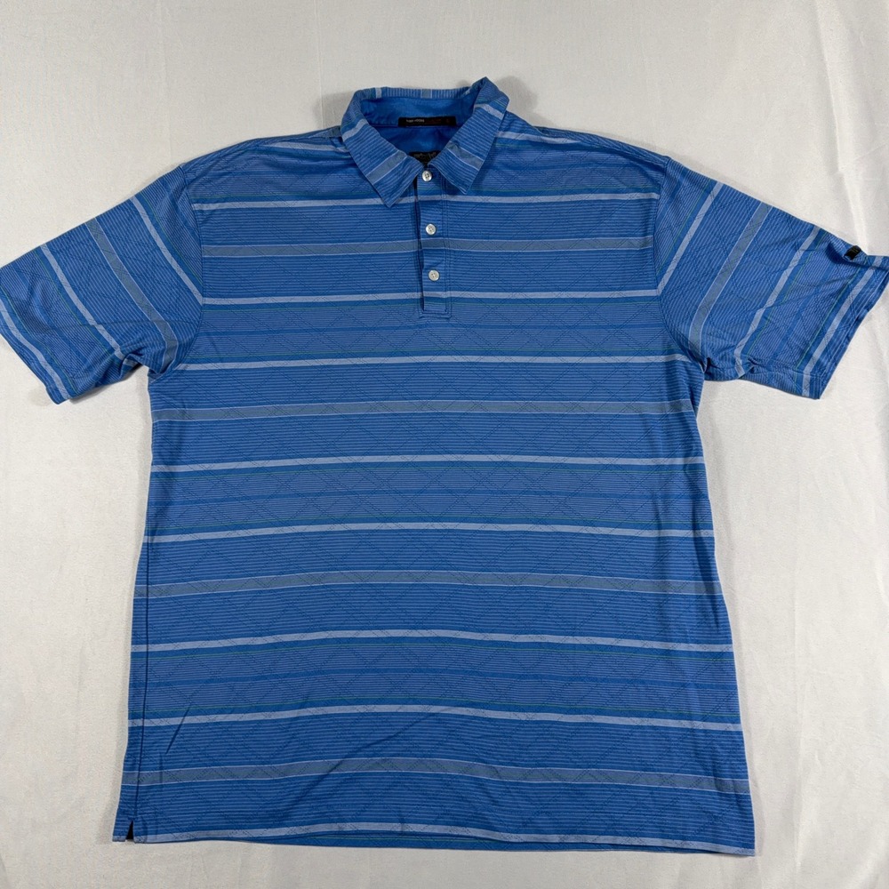 Nike Tiger Woods Collection Polo Striped Performance Golf Shirt Blue XL